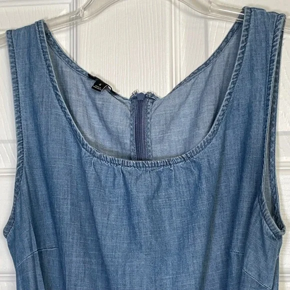 Talbots Denim Dress Women Size 4 Blue Sleeveless Chambray Tassel Belt Ruffle Hem - Picture 5 of 9